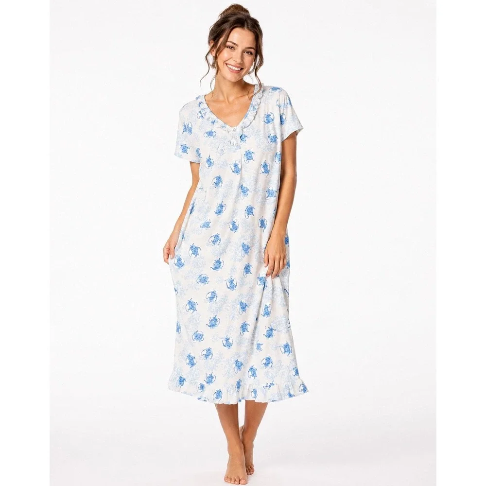 Teapot Dress Cottagecore Floral Toile-Style Romantic Soft Girl Coquette Sleep XL